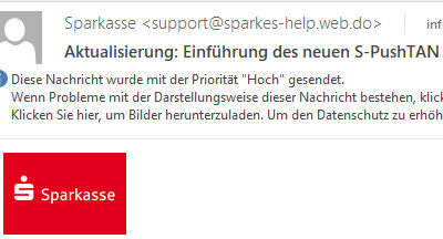 Warnung! Sparkasse Push-TAN … Phishing-Mail