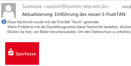 Warnung! Sparkasse Push-TAN … Phishing-Mail