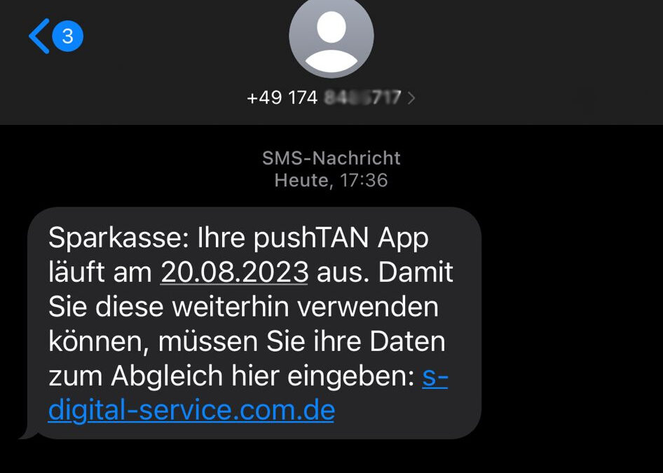 SMS: Sparkasse Push TAN App läuft aus. Jetzt klicken, sonst gesperrt.